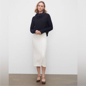 Club Monaco Cozy Ottoman Midi Ribbed Skirt with Slit in Cream